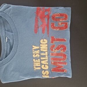 Men's Denim Blue Graphic T-Shirt Featuring Airplanes in Flight